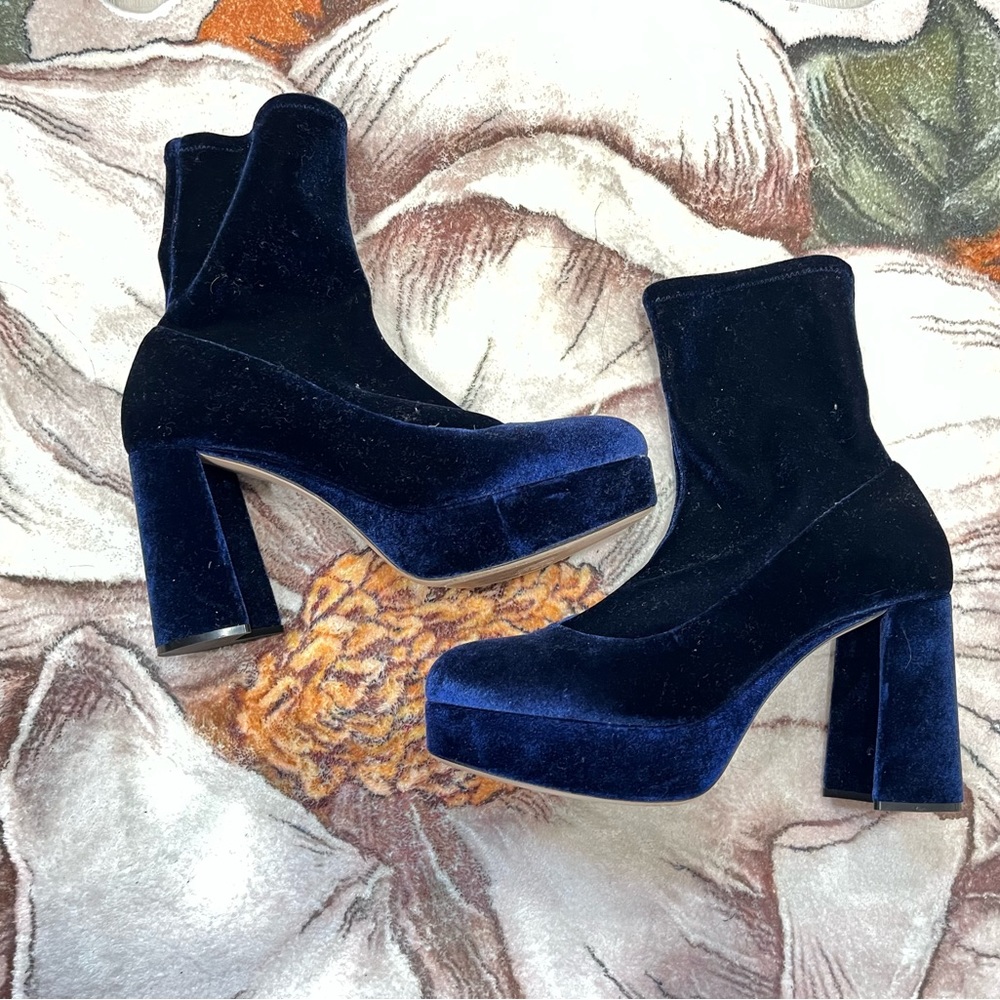 Miu Miu royal blue velvet platform sock boots
